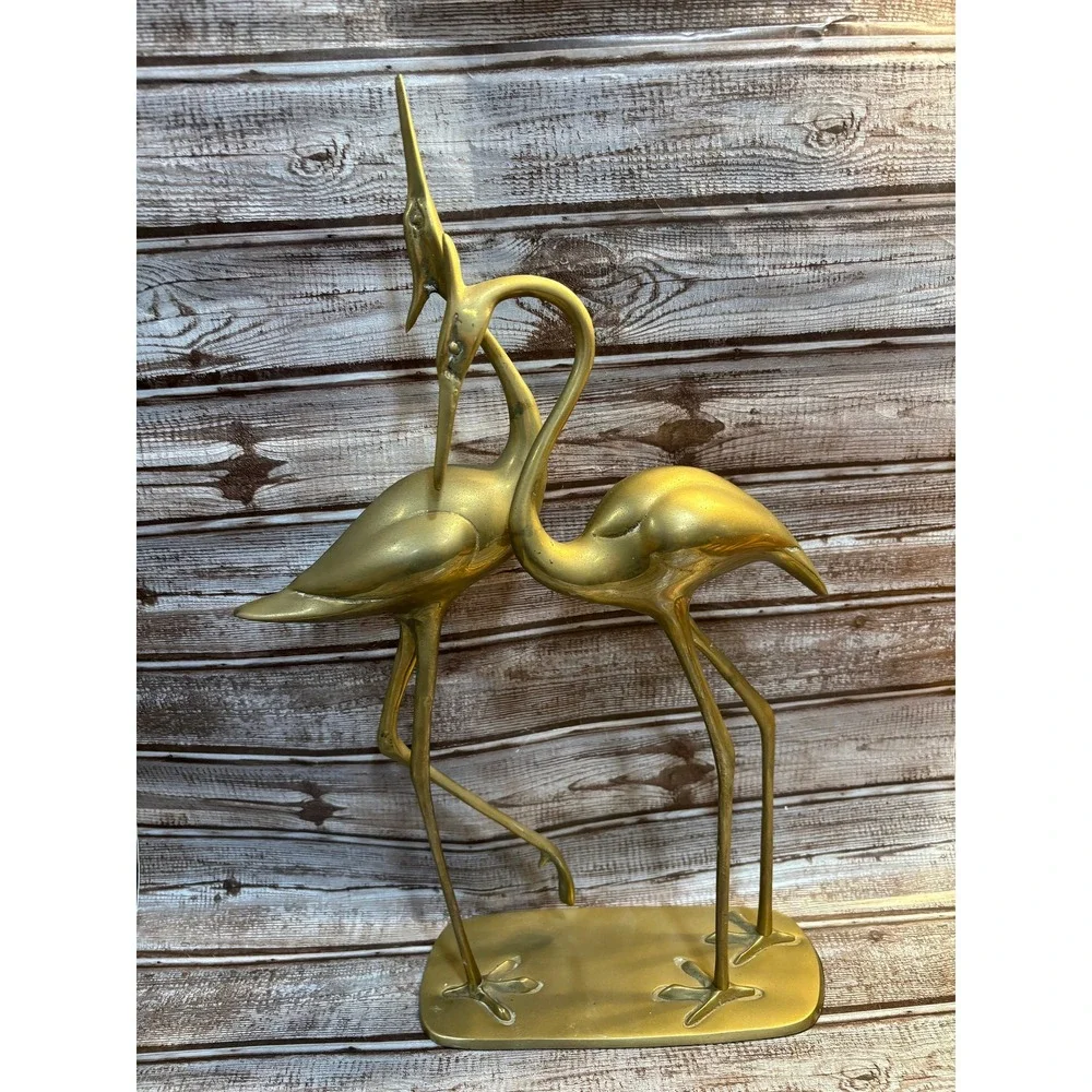 Mid Century Modern Vintage Brass Pair Of Storks Cranes Birds Figurines Statues